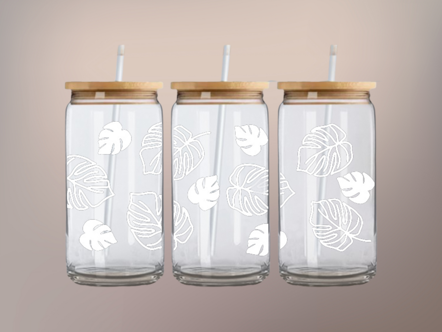 Tropical Sips: 16oz Glass Cup - Explore Monstera Oasis