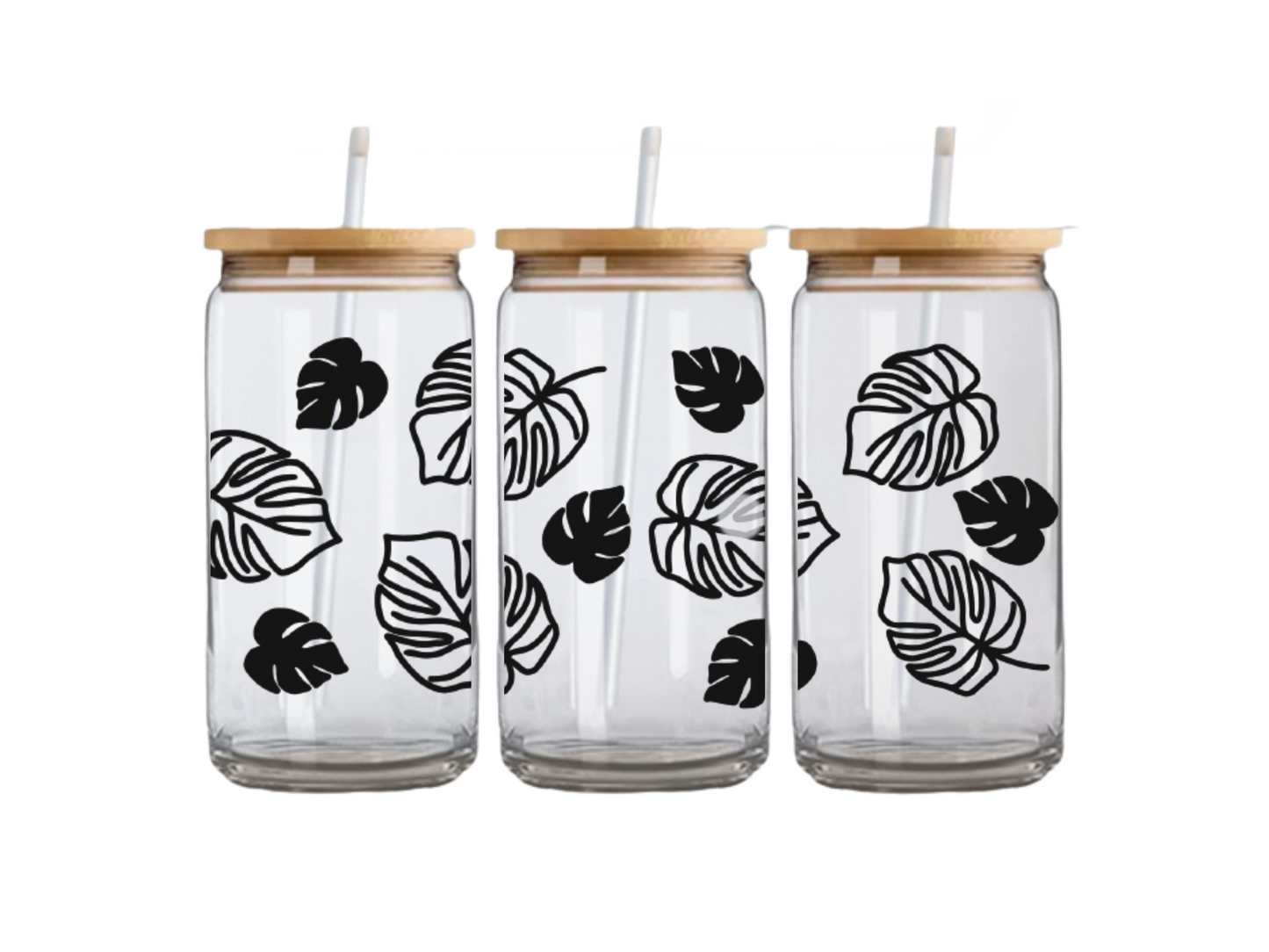 Tropical Sips: 16oz Glass Cup - Explore Monstera Oasis