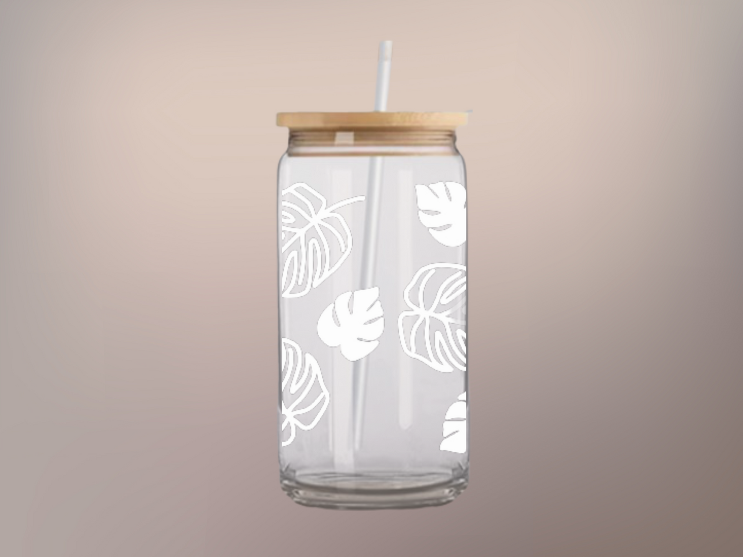Tropical Sips: 16oz Glass Cup - Explore Monstera Oasis