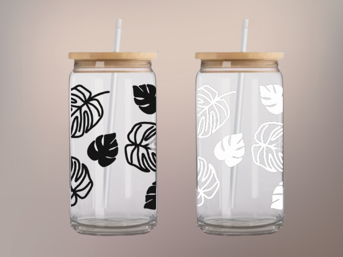 Tropical Sips: 16oz Glass Cup - Explore Monstera Oasis