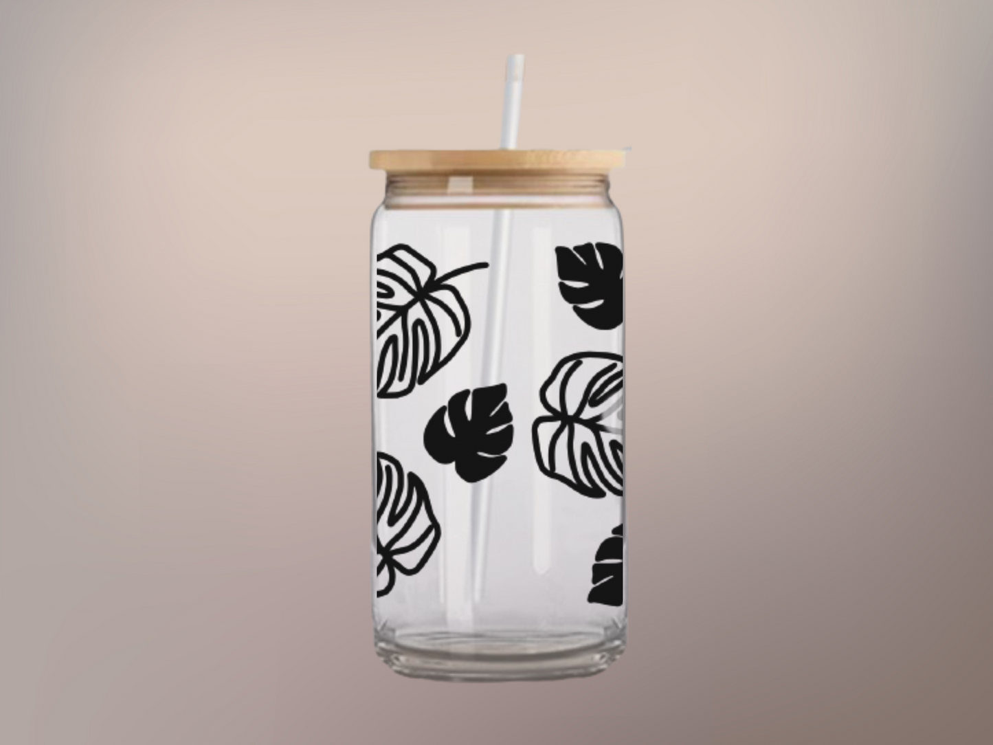 Tropical Sips: 16oz Glass Cup - Explore Monstera Oasis