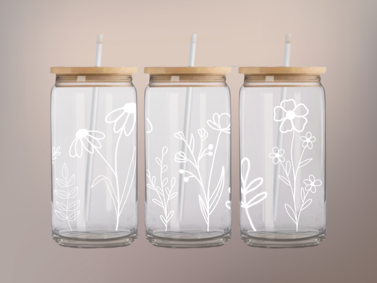 Wildflower Sips: 16oz Glass Cup - Blooms of Tranquility