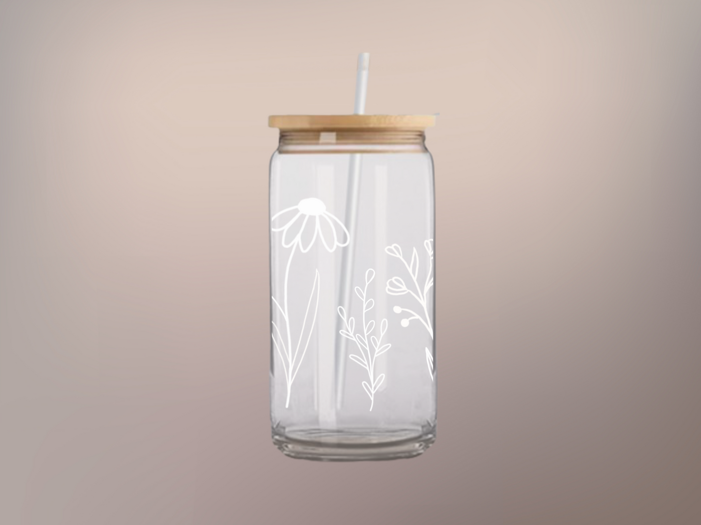 Wildflower Sips: 16oz Glass Cup - Blooms of Tranquility