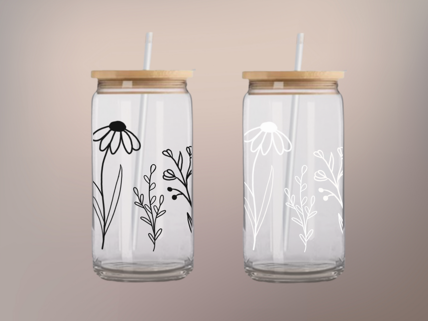 Wildflower Sips: 16oz Glass Cup - Blooms of Tranquility