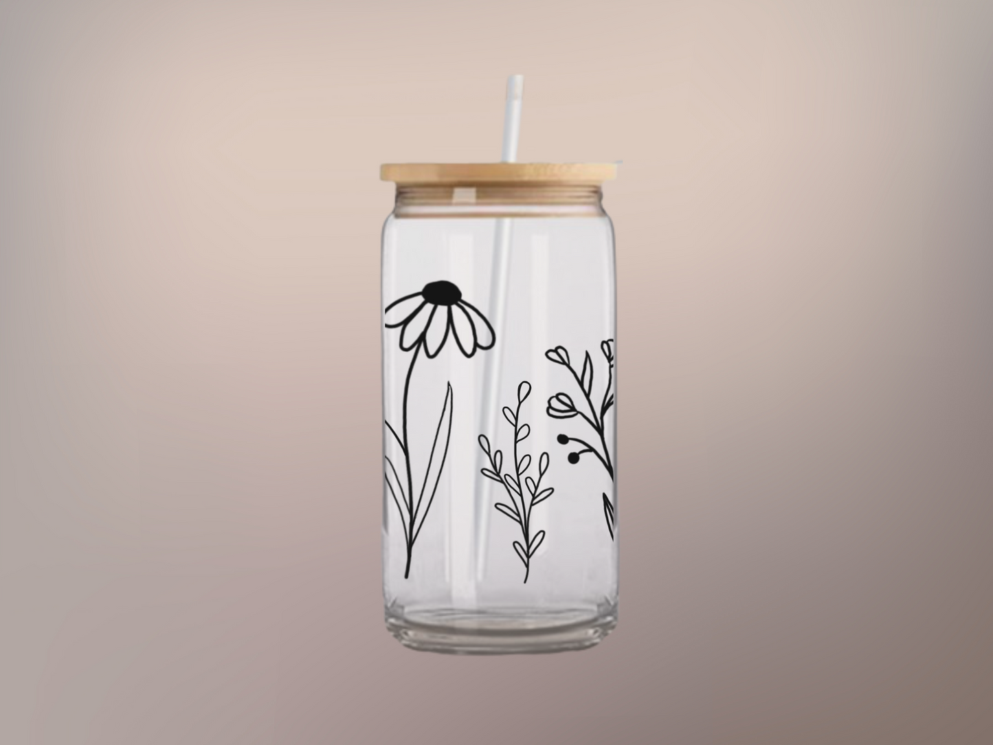 Wildflower Sips: 16oz Glass Cup - Blooms of Tranquility