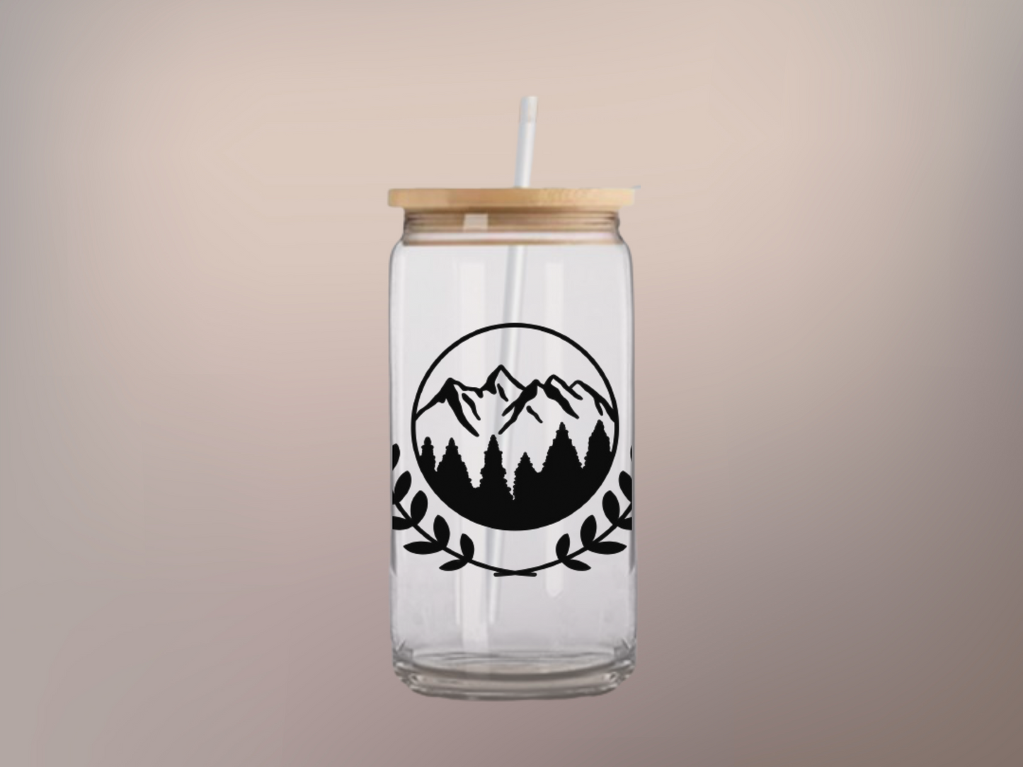 Summit Sips: 16oz Glass Cup - Nature's Essence in Every Sip