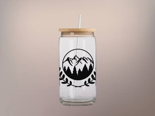 Summit Sips: 16oz Glass Cup - Nature's Essence in Every Sip